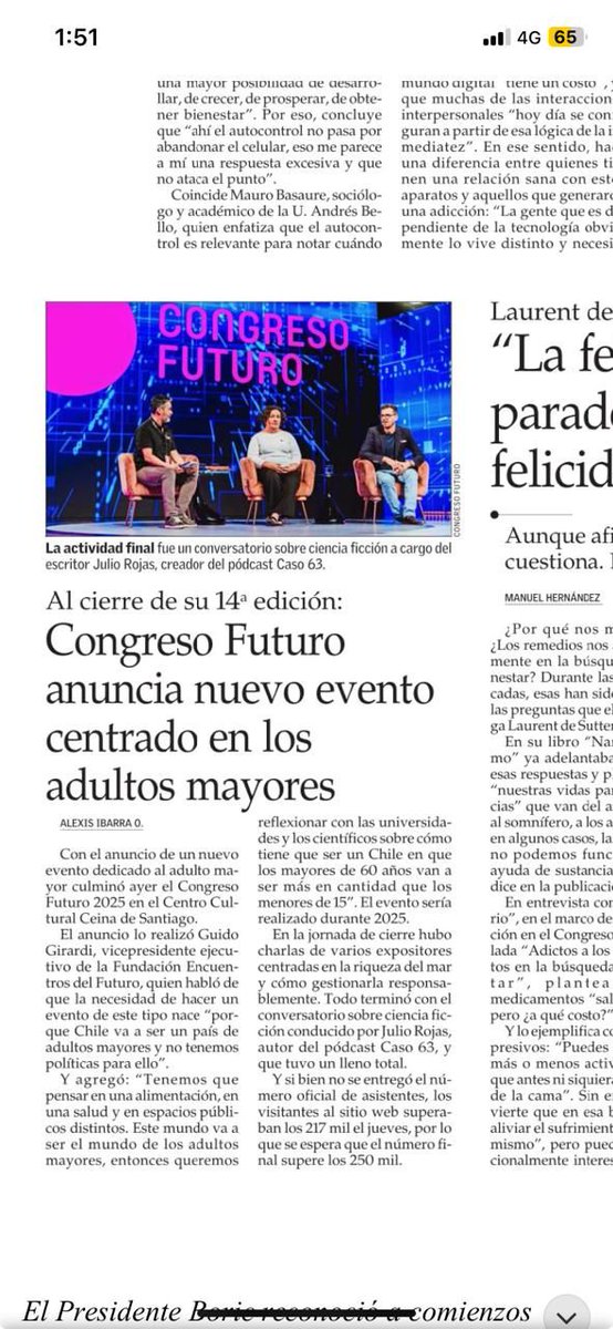 Nota del Congreso Futuro, con fotografía de nuestra presentación. <a href="/TriadaEdiciones/">Tríada Ediciones</a> <a href="/alciff/">Alciff</a>