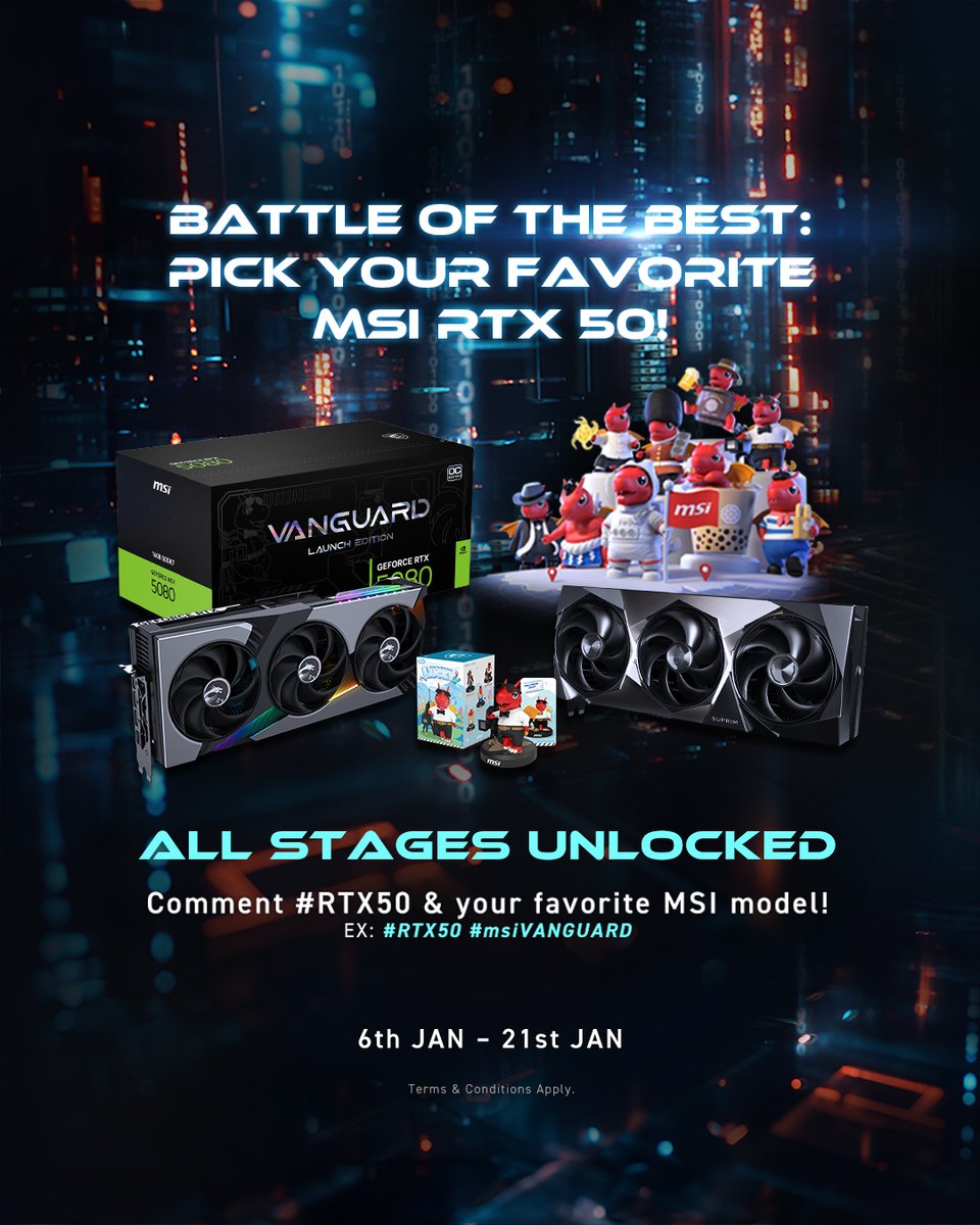 🚨Final Call: Battle of the Best🚨
Time's running up! Don't miss your last chance. Pick your favourite MSI RTX 50 and win big!

How to Join:
✅ COMMENT with #RTX50 + your pick (e.g, #RTX50 #msiVANGUARD)
✅ SHARE this post

msi.gm/RTX50 

#MSIxFutureAI #BattleoftheBest