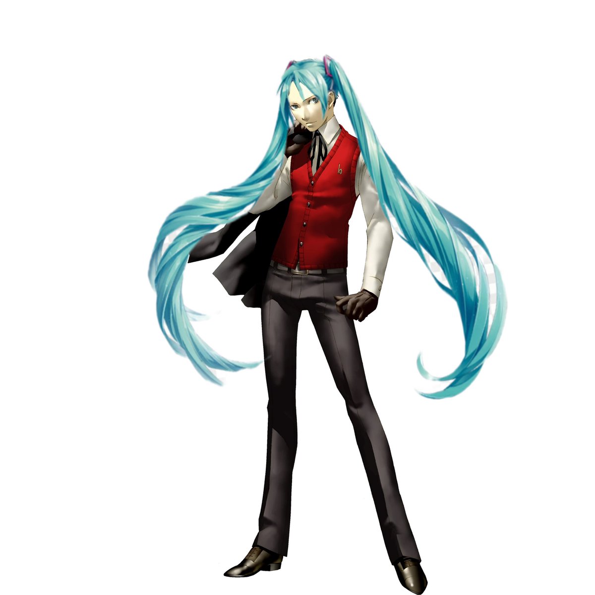 moonlessg0wn's tweet image. // going through my photos and losing it at the akihiko with hatsune miku hair edit i made help