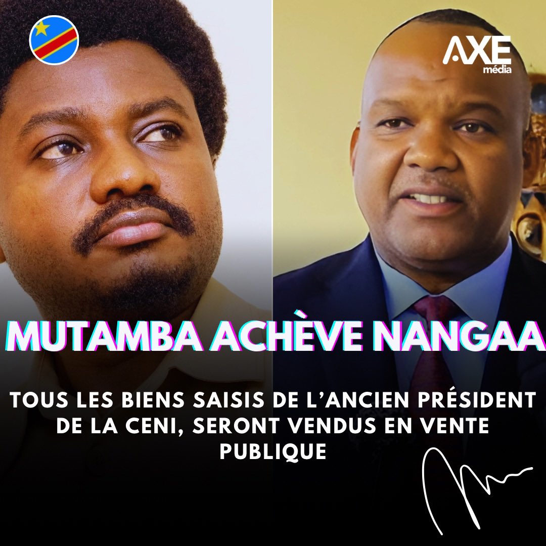 alainmwamba's tweet photo. Le Ministre d’État Constant Mutamba annonce la mise en vente publique des biens appartenant à Corneille Nangaa. Il s’agit notamment : 

• Hôtel Castelo, situé n°07A de l'avenue prince de liège, dans la commune de la Gombe;
• Villa située au n°34 de l'avenue Colonel Tshatshi, dans la commune de la Gombe;
• Villa située au n°34B de l'avenue Macampagne, dans la commune de Ngaliema ;
• Villa située au n°36 de l'avenue Biangala, Q/Salongo-Sud dans la commune de Lemba;
• Villa située au n°66 A2 de la route de Matadi, Q/Delvaux dans la commune de Ngaliema ;
• Deux appartements situés dans limmeuble DIKIN, dans la commune de la Gombe ;
• Maison en construction située au n°150 de l'avenue Lowa, dans la commune de Kinshasa;
• Parcelle vide clôturée située au n°32 de l'avenue des Offr, Q/Ngomba-Kinkusa dans la commune de Ngaliema.

#AXEmedia ✌️