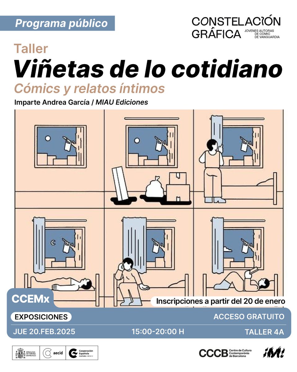 🎨 El programa público de Constelación gráfica llega al CCEMx con talleres que exploran la narrativa y el arte del cómic desde distintas perspectivas.. 🎭✏️

👀 Viñetas de lo Cotidiano
📅 20 de febrero
Explora cómo transformar escenas del día a día en narrativas ilustradas.