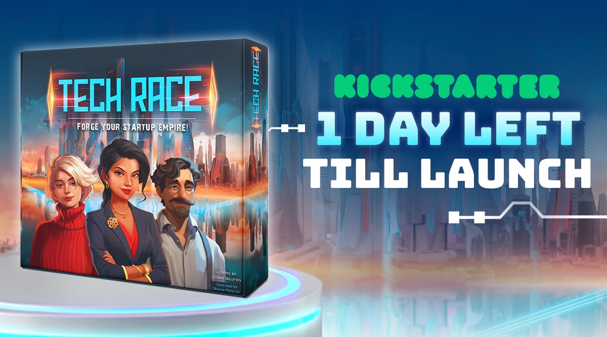 BrainyHeartyLLC's tweet photo. 🚨 1 day left! 🚨 Tech Race launches on Kickstarter TOMORROW at 8 AM PST! Back early for exclusive rewards: https://t.co/g4XTMbwrE3

#Kickstarter #BoardGames #StrategyGames #Tabletop https://t.co/r94UXXjaxH