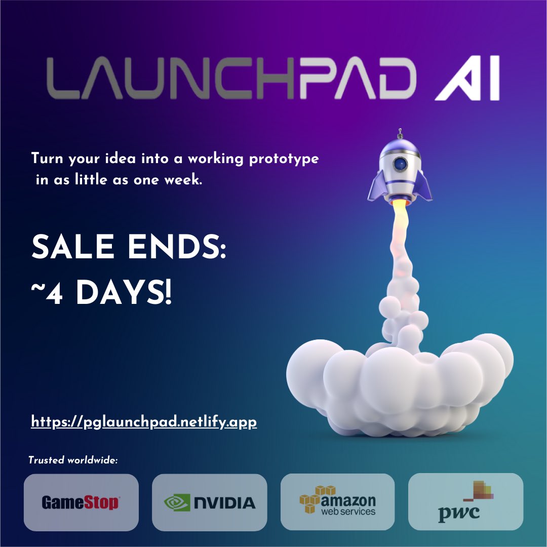 Don't miss out on our exclusive offer for Launchpad AI—affordable, rapid software prototyping .

🔥 Sale ends in just 4 days! ⏰
👉 pglaunchpad.netlify.app

#LaunchpadAI #AI