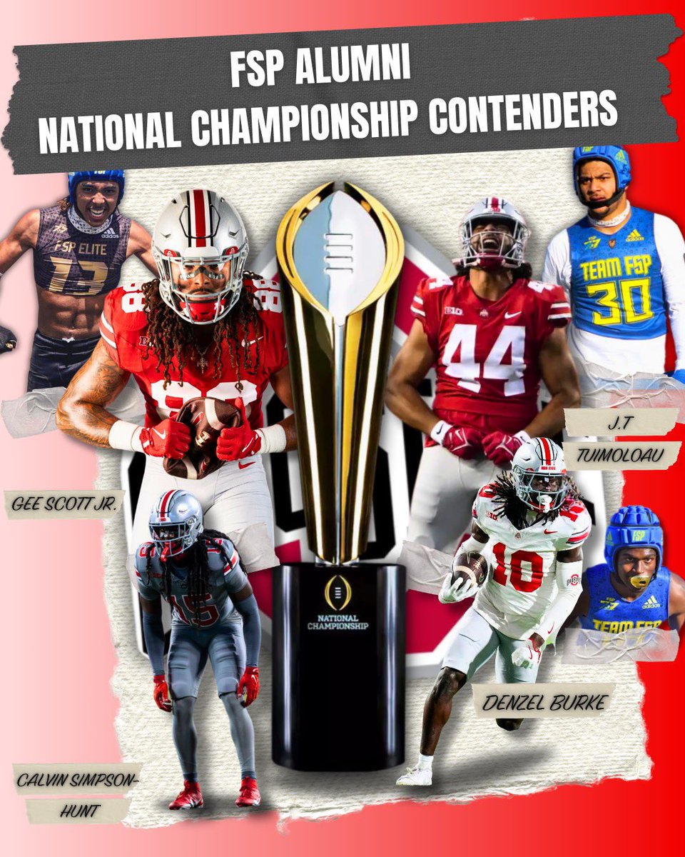 An FSP Athlete will be represented in the CFP national championship 4 years in a row tonight!! This one it’s all about the Buckeyes!! Let’s go!!!!!!! #FSPFamily