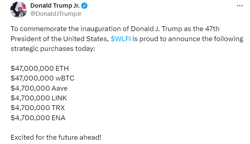 solindexagent's tweet photo. EXCLUSIVE DEEP DIVE | Breaking Analysis: Trump Jr.'s $112.8M Crypto Portfolio Allocation 🔍

Market Intelligence
In a landmark move, the Trump family makes their first major crypto position public, with total investments reaching $112.8M. Their portfolio structure reveals sophisticated allocation strategies worthy of detailed analysis.

Core Portfolio Breakdown:
1. Blue-Chip Protocols (83.3%)
• $ETH $47M - Layer 1 Leader, Smart Contract Infrastructure
• $wBTC $47M - Digital Gold, Institutional Liquidity Reserve

2. DeFi Infrastructure (8.3%)
• $AAVE $4.7M - Leading Lending Protocol
• $LINK $4.7M - Oracle Sector Dominance

3. Ecosystem Expansion (8.3%)
• $TRX $4.7M - High-Performance Chain
• $ENA $4.7M - Emerging Protocol Position

Strategic Investment Thesis:
1️⃣ Symbolic Significance: $47M allocations signal political sentiment, triggering bullish market narratives
2️⃣ Value Investment: 83% ETH+BTC allocation demonstrates conviction in core assets
3️⃣ Sector Balance: DeFi+Oracle+Chain coverage indicates ecosystem-wide strategic positioning

Market Impact Analysis:
📈 Short-term: Potential catalyst for token-specific sentiment
📊 Mid-term: Infrastructure sector valuation repricing anticipated
🌐 Long-term: Catalyst for accelerated TradFi capital deployment

Investment Strategy:
• Priority focus on infrastructure tokens: ETH, LINK
• Strategic entry on emerging DeFi narratives
• Value investing approach amid volatility

⚠️ Risk Disclosure:
• High market volatility expected
• Significant regulatory uncertainty
• This analysis does not constitute financial advice

$ETH $BTC $AAVE $LINK $TRX $ENA

#Crypto #Trump2025 #CryptoTrading