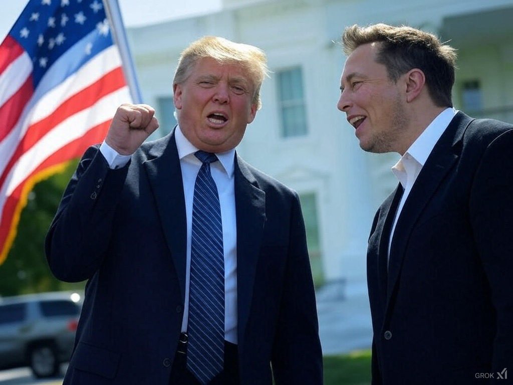 Juanazazel's tweet photo. America’s power duo. It’s a start of a revolution. And my first #GrokAI attempt. @realDonaldTrump @elonmusk 

Very impressive. https://t.co/uGIKcyHnOf