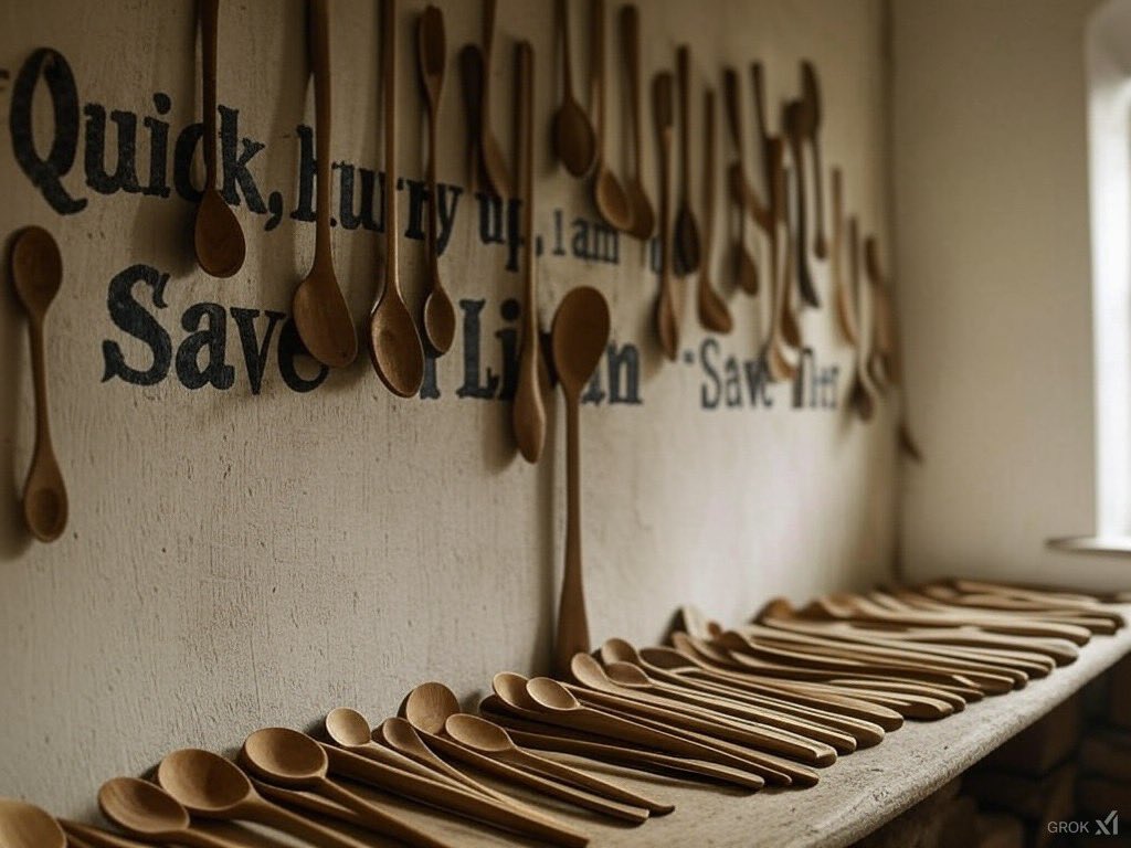 Nachokeys21's tweet image. #horrorprompt 

‘Side to Side Movement’

An entire room of wooden spoons
hung ramshackle from plaster walls, swaying,
and idiosyncrasy was in each—
motion. Eyes closed, I heard you saying,
“Quick, hurry up, I am your life… Save me!”
Entranced ever since; now I call out, begging.
