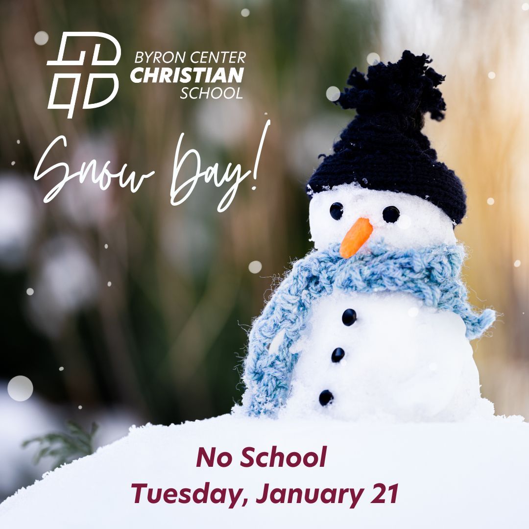 ByronCenterChr's tweet photo. No School on Tuesday, January 21. Snowday care is also closed due to weather conditions. #bccs https://t.co/l8byPz0I94