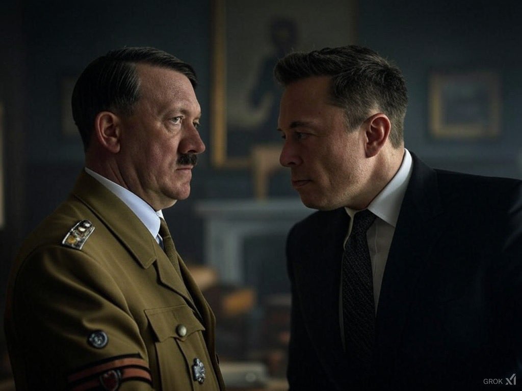 dijit23's tweet image. Sieg Heil Elon. 
(dear Lord 😠)

Image of Adolf and Elon by Gronk 2