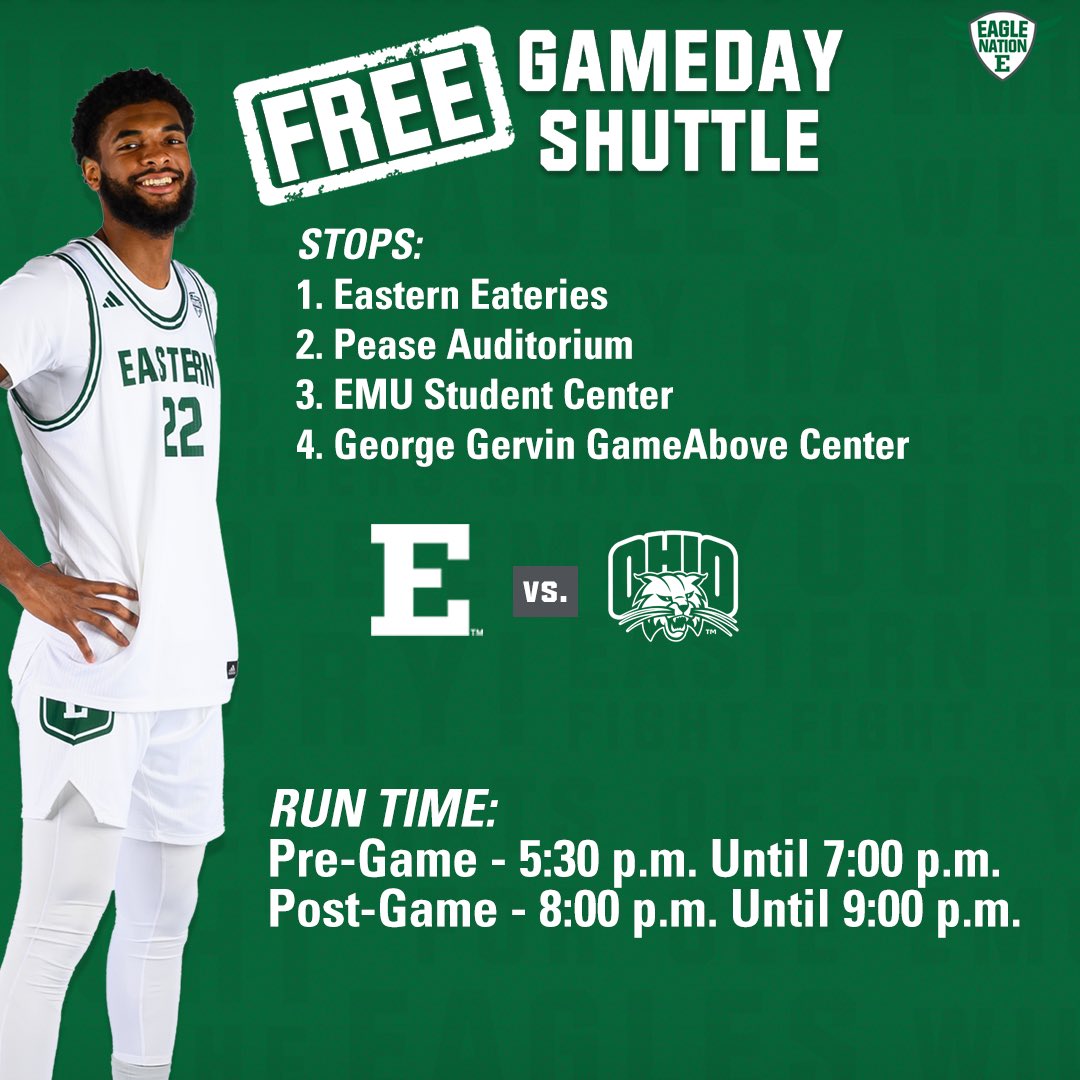 🚨Student Shuttle Alert🚨

Get to tomorrow’s game, and stay warm at the same time‼️ 

Shuttles start at 5:30 p.m. see you tomorrow‼️🏀

#EagleNation | #DOMORE