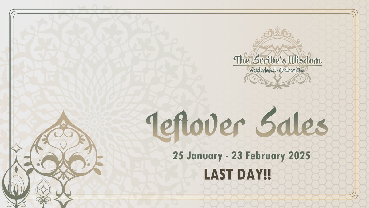 🌿 1 DAY left of Leftover Sales 🌿

"Unless you need anything else, I'll take my leave."

Wait, Alhaitham! There's still folks that haven't grabbed all your merch yet! Place your orders before 11:59 p.m. PST Feb. 23 or before they run out!

💚 Shop here! alhaithamzine.bigcartel.com
