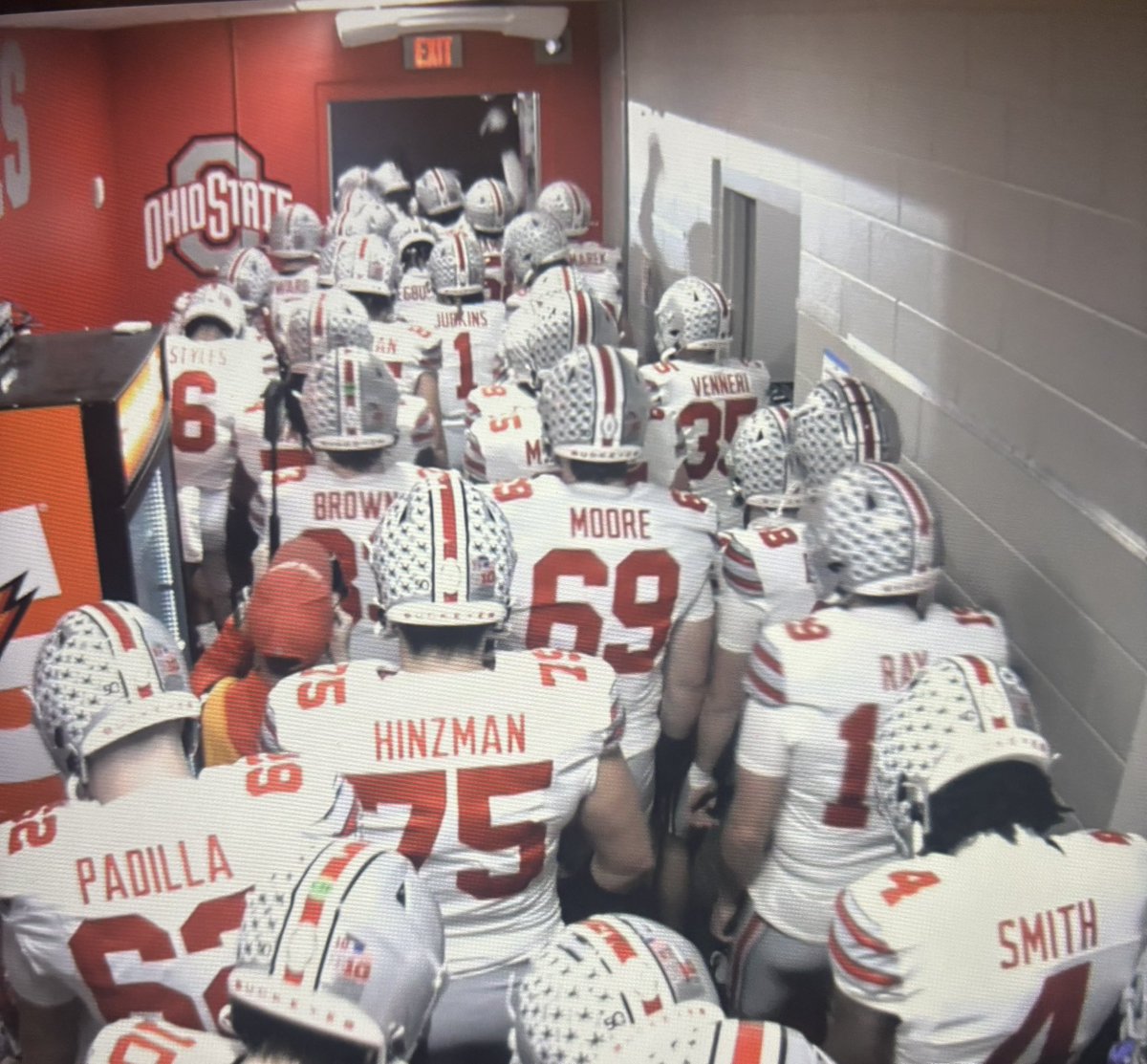 Former Dragon great &amp; H.S. All-American Ian Moore (‘25) dead center coming out of the locker room for Ohio State. What a moment! #WinTheDay