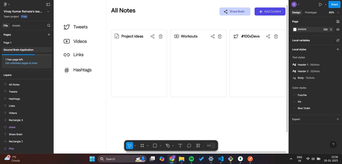 Vinay08191's tweet image. Almost Done with the Skeleton of Second Brain App in
Figma @kirat_tw @100xDevs
#100daysofcoding #100DaysOfCodeAndDesign
will now code the button component in React