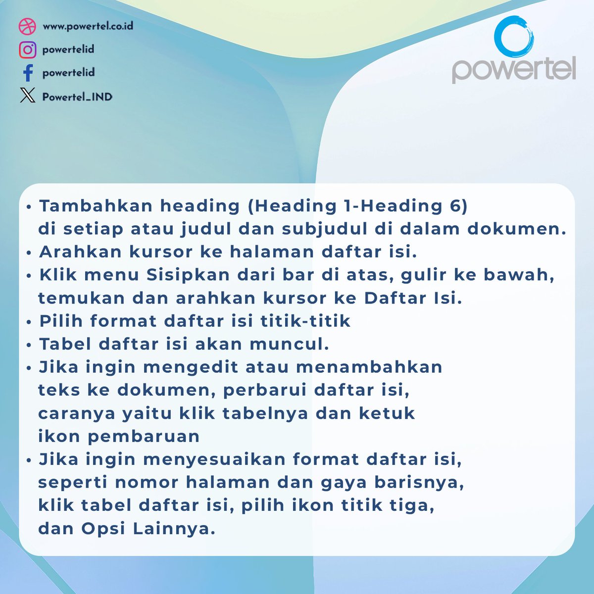 Powertel_IND's tweet image. Cara Membuat Daftar Isi Google Docs dengan Titik-Titik Otomatis
#GoogleDocs #TipsGoogleDocs #TutorialGoogleDocs #DaftarIsi #DaftarIsiOtomatis #CaraMembuatDaftarIsi #PanduanGoogleDocs #DokumenRapi #TipsDokumen #FormatDokumen #PowertelId