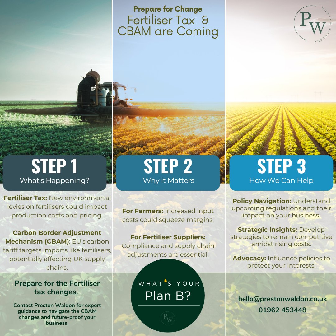 PrestonWaldon's tweet photo. 📢 New fertiliser tax &amp; CBAM incoming! Ready for the change? Let's build your Plan B together. Contact us to future-proof your agri-business

#Farming #Agriculutre #CBAM #Fertiliser #PrestonWaldon #PlanB

https://t.co/qVt6uwRlNG https://t.co/tl1oAhT3k8