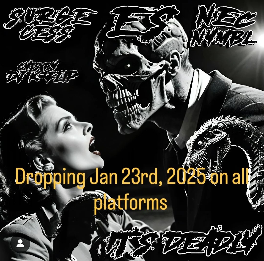 HGmonsterEs's tweet photo. New tune dropping on bandcamp and streaming platforms this Thursday Jan 23rd courtesy of yours truly @HGmonsterEs and #NecNymbl , co-produced by #SurgeCess . Scratches by @DJ_KFLiP. Visuals coming soon too. Stay tuned. #ItsDeadly https://t.co/iYg3W19vWJ