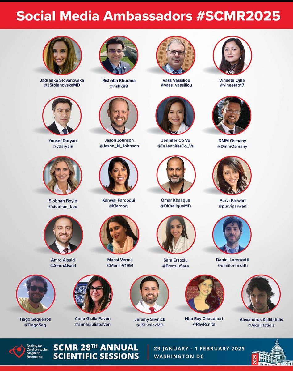 Anna Giulia Pavon (@annagiuliapavon) on Twitter photo #SCMR2025
-8 days to the biggest meeting in #whyCMR!
More info&registration at scmr.org/event-calendar…
👉Follow the SoMe Ambassadors for the lastest insights!
🎊🎉Hope to see you there!
👇 Here the contacts of all of us! #SCMR2025
-8 days to the biggest meeting in #whyCMR!
More info&registration at scmr.org/event-calendar…
👉Follow the SoMe Ambassadors for the lastest insights!
🎊🎉Hope to see you there!
👇 Here the contacts of all of us!