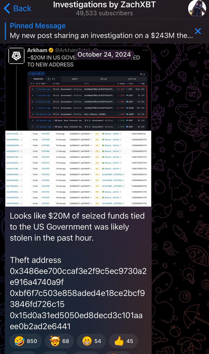 zachxbt's tweet image. Also when the US government got hacked for $20M a few months ago I helped recover a sizable amount of those funds. 

Was rewarded zero for that.

I just have many examples like this.