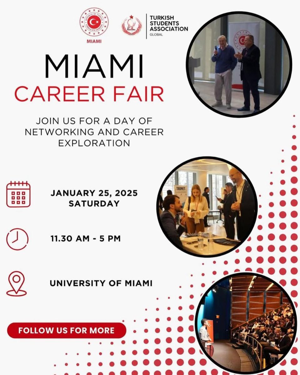 AlaturkaAmerika's tweet image. 📣 TSA Miami Career Fair 2025’e Davetlisiniz!

🎉 2025’in ilk TSA etkinliği ile yeni yıla güçlü bir başlangıç yapın!

📅 Tarih: 25 Ocak 2025
🕒 Saat: 11:30 AM - 5:00 PM

#CareerFair2025 #MiamiNetworking #TürkTopluluğu