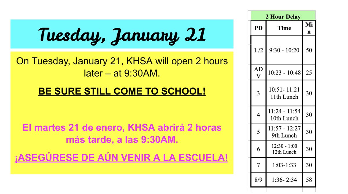 KHSA (@khsaphila) on Twitter photo 2 hour delay on Tuesday 1/2! BE SAFE. <a href="/PHLfamilies/">Philadelphia Office of Children and Families</a> <a href="/PHLschools/">Philadelphia Schools</a> 2 hour delay on Tuesday 1/2! BE SAFE. <a href="/PHLfamilies/">Philadelphia Office of Children and Families</a> <a href="/PHLschools/">Philadelphia Schools</a>