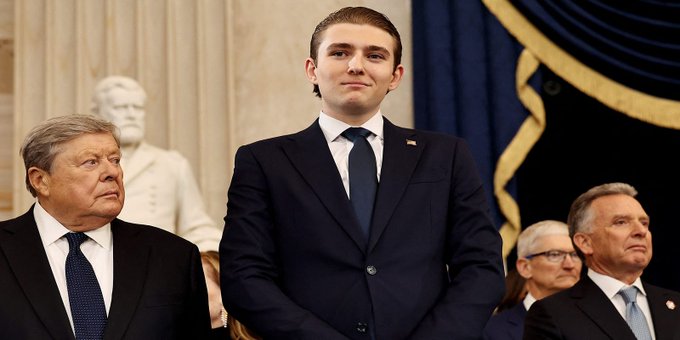 Sarah1Pulver's tweet photo. Barron Trump at Inauguration Day 2025: See photos of Trump's 18-year-old son https://t.co/8Fw9fjFle9