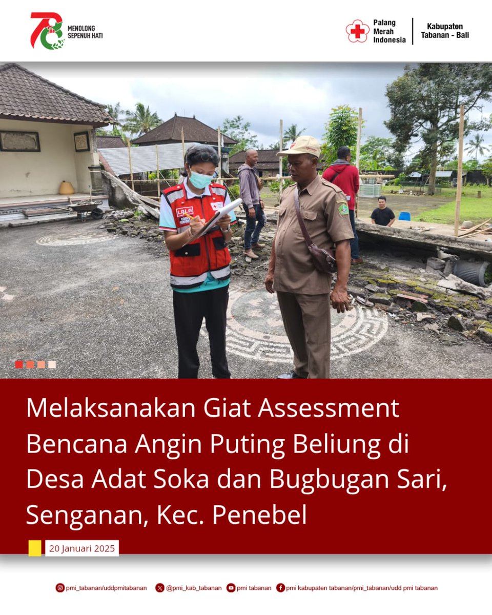 PMI_Kab_Tabanan's tweet photo. PMI Kabupaten Tabanan Melaksanakan Giat Assessment Bencana Puting Beliung di Desa Adat Soka dan Bugbugan Sari, Senganan, Kec. Penebel. 
Senin, 20 Januari 2025 https://t.co/Y7qTNFE0PL