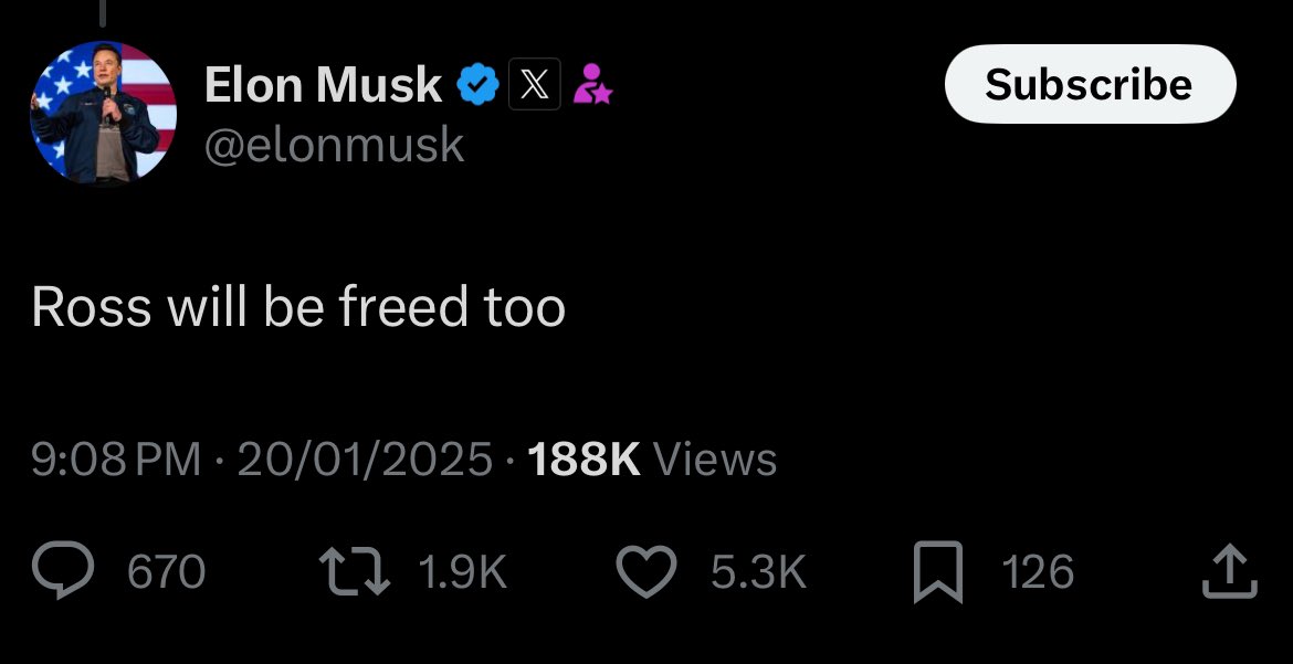 Mask: Ömürlük həbs olunan “Silk Road”ın sahibi də azad olunacaq 1 Vivek⚡️ on X: "🇺🇸 Elon Musk just says, “Ross will be freed too.” FREE ROSS ULBRICHT 💛 https://t.co/J85607AUBO" / X