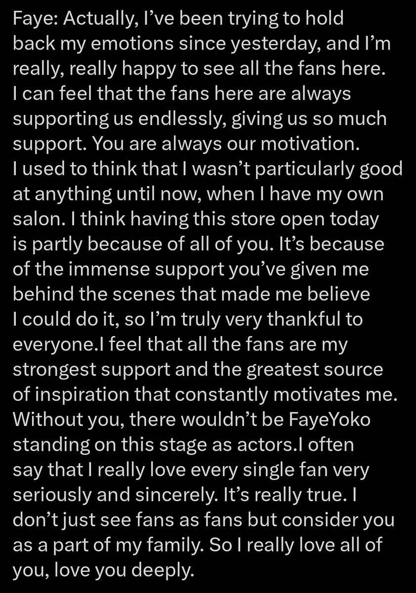 haxorus97's tweet photo. Ever since the fandom started. We know that BLANK, fandom and Yoko changed Faye's life. The day when Yoko came into Faye's life. Faye's life turned upside down. The changes that some people kinda took it bad (word "bad" is big word but let me used it, some of her solo fans that was with her from the start think it was not her, little did they know the real Faye was about to go out from party box) thinking as a major changes of Faye when she starts not doing the things what party life girl she used to. Some of us are used to arguing about Faye's changes, they said it was because of a contract and not because of Yoko. But if you put BLANK, fandom and the girl's name Yoko Apasra. Even a blind person knows and notices the good changes to Faye's life. She wants to be alone, she wants peace, and she starts diverging herself from old colleagues, (but still we don't know the real truth behind the separation with her old colleagues) and now Faye starts to go business on her own with the support of her FayeMily and from the girl that always stays behind her, the only girl that knows how to read her and the only girl that shows and feel that love is really indeed beautiful.

-------
Opinion ko to. Wag kayong ngumawa dyan. Gumawa din kayo ng inyo. All opinions are valid. Except if your opinions are rude and disrespectful. Ekis agad. 

LOVE LIKE FOREVER D2
#FayeYoko1stFMxTaipei