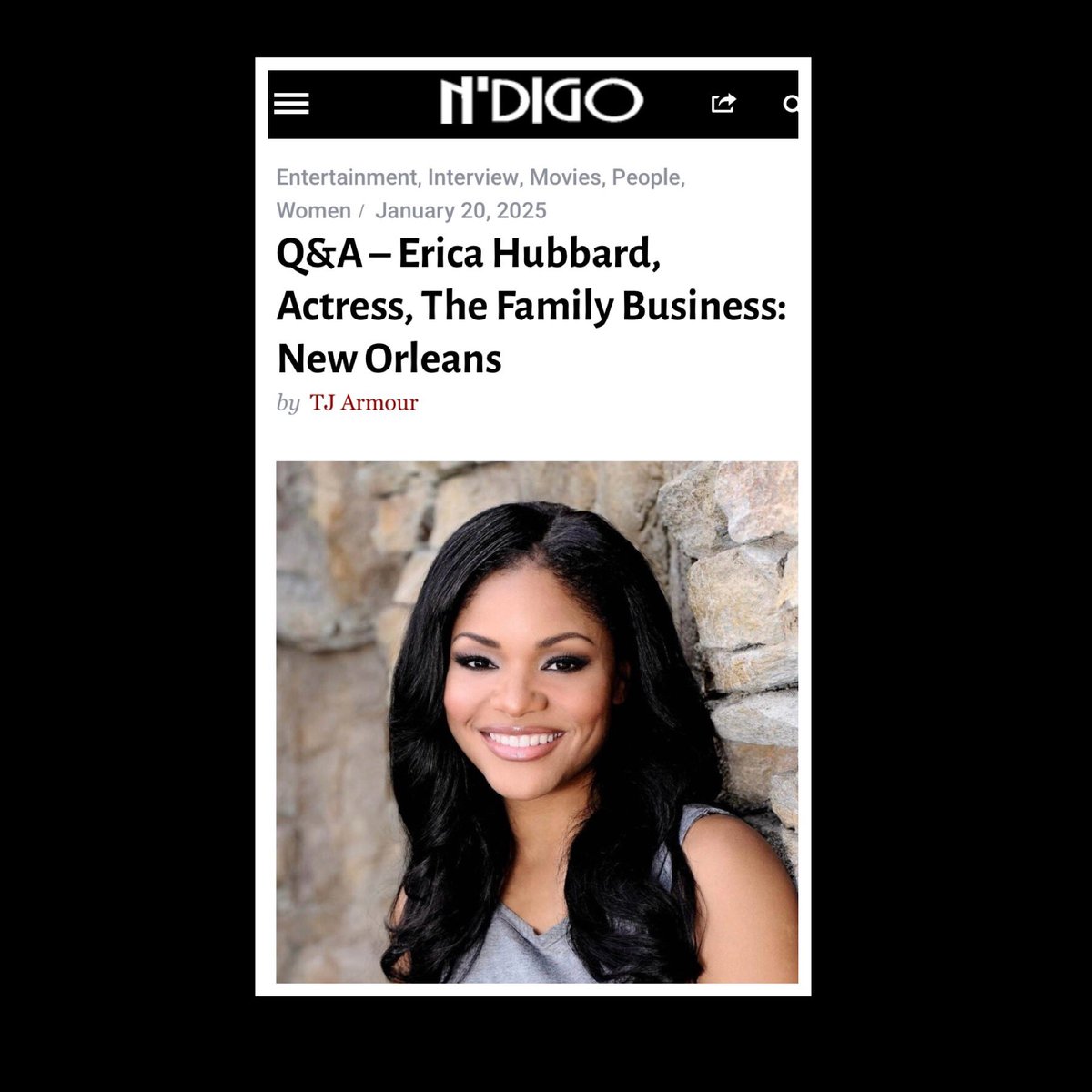 Very appreciative of the interview with N’ DIGO discussing the role of Ernestine on The Family Business New Orleans airing on 1/23rd on BET+  LOVE❣️