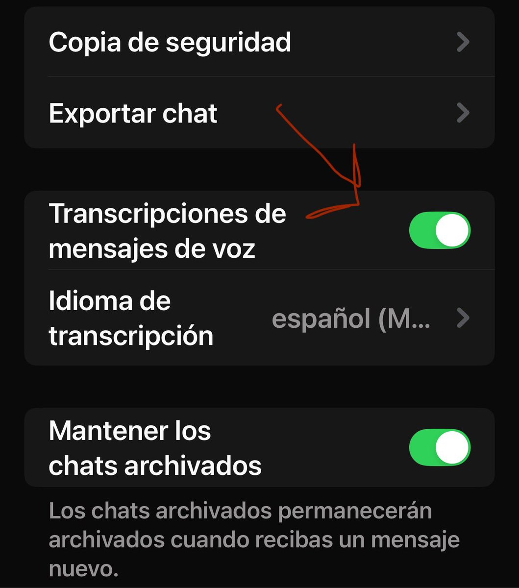 hgoalvarez's tweet photo. Ya puedes pedirle a WhatsApp que transcriba los mensajes de audio, solo tienes que activar esta función en Ajustes -> Chats https://t.co/zxMkYlWeaz