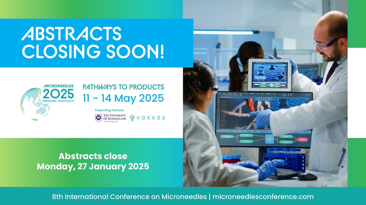 Abstract submissions close next Monday, 27 January, put your #research and #innovation in the global spotlight at #Microneedles2025! 

Find out more and submit your abstract today - microneedlesconference.com/pages/abstract…