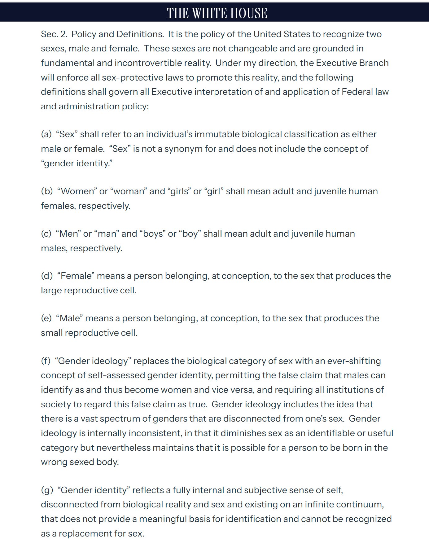 Wesley Yang on X: &ldquo;The Trump Administration EO on gender lays out 
