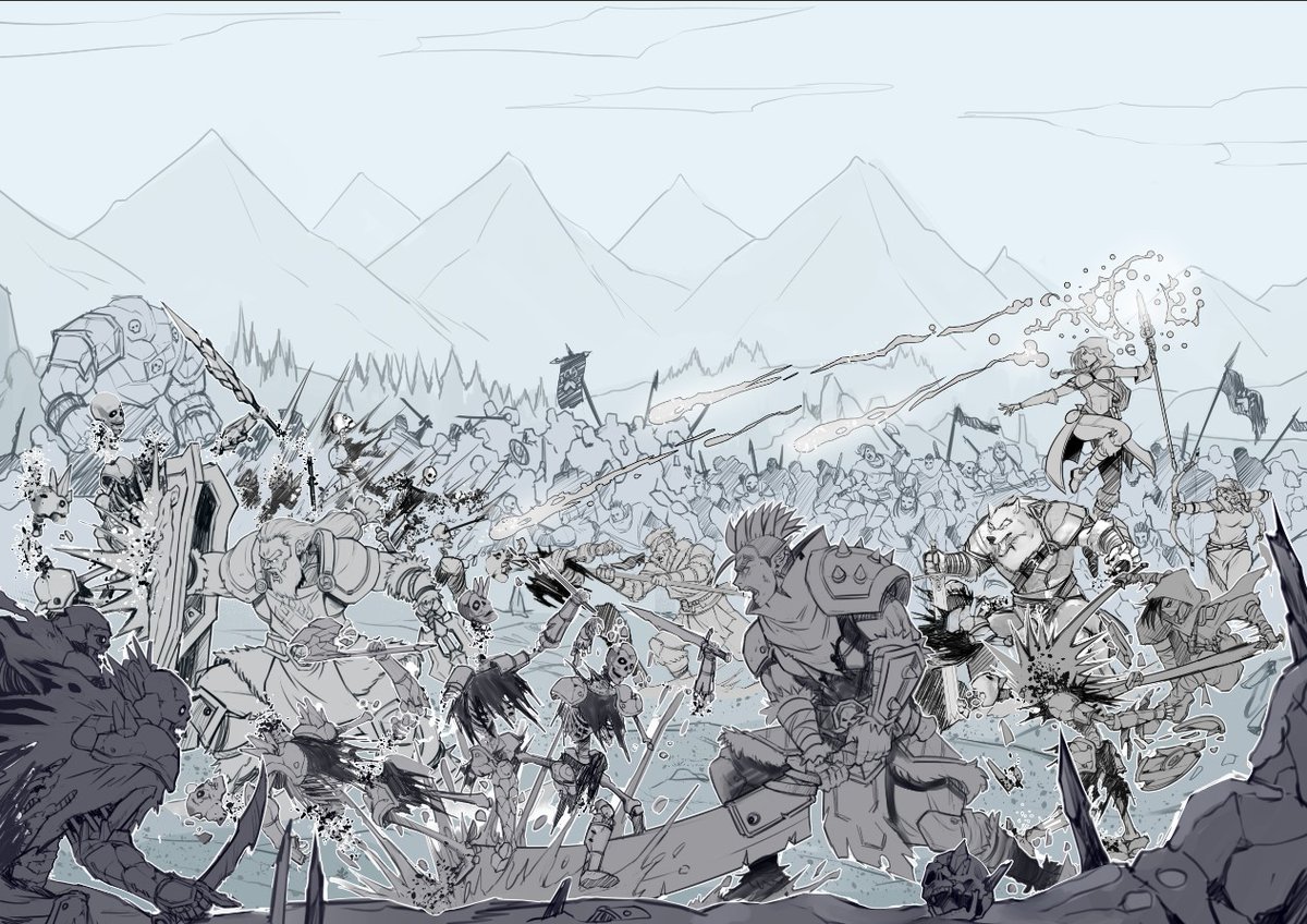 RogerGoldstain's tweet photo. #vortik #zilthe #yrwin #rundrot #khing #hilde y #oglaf combatiendo a los #acechantes para proteger #vinterberg
Sudé mas de 15 horas con esto, y es solo el #boceto ! Pero como dicen: No pain, no gain!
#workinprogress #wip #sketch #argaryhen #comic #rogerproducciones #rogerart https://t.co/7fIuRvSq21