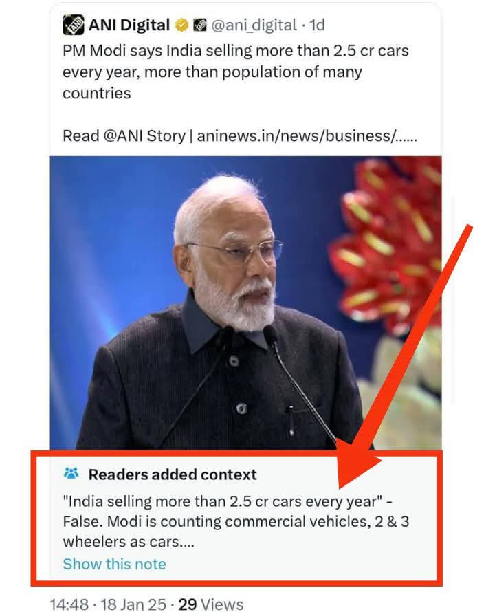 sidd_sharma01's tweet image. Such a matter of pride, dignity & honour that our #BisGuru #56Inch becomes the FIRST HEAD of State to gather #CommunityNotes on #X for spreading a #Lie #FalseInformation 
#2CroreCarsAYear #FirstInTheWorld #Trump