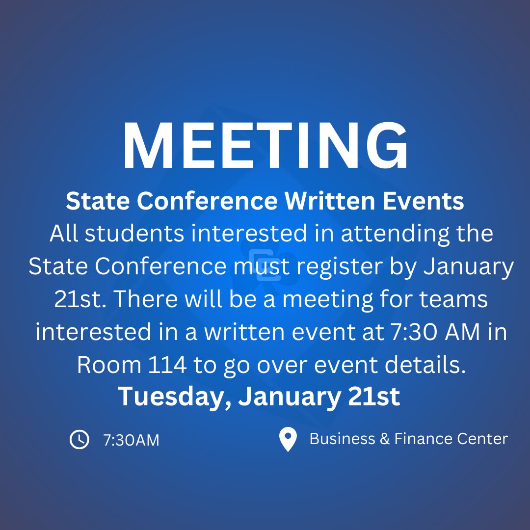 Register by Tuesday, Jan. 21 to present at the State Conference in Detroit! Don’t miss the meeting on Tuesday, Jan. 21 at 7:30 am in Room 114 for key event details.