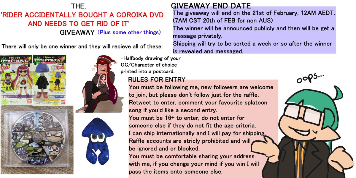 Out of nowhere Giveaway: ALL INFO DOWN BELOW👇

As mentioned I've gotta get rid of this coroika CD so I'm just gonna give it away, please read the rules before entering.
Basic criteria is Following and RT for entry, as always!