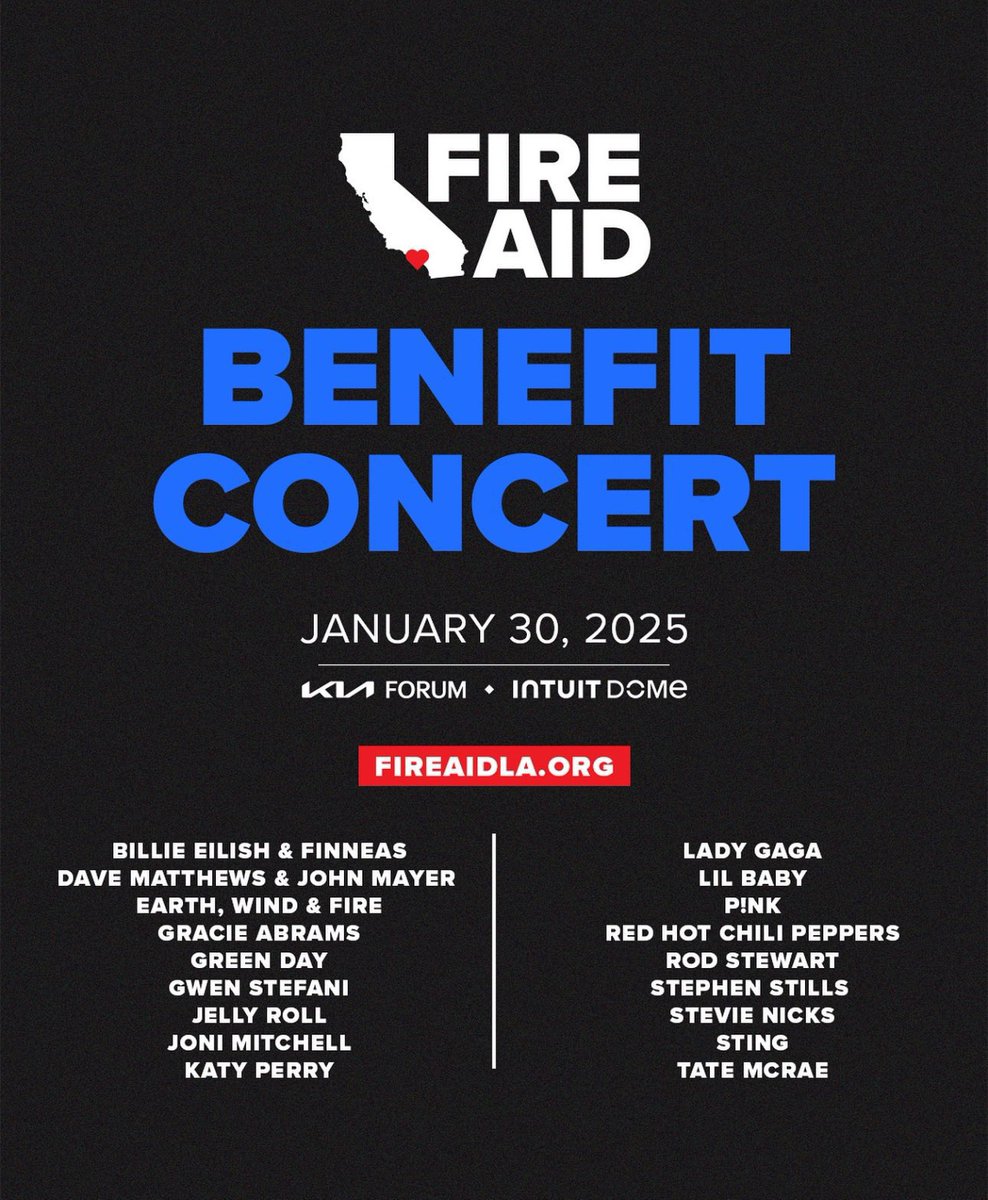 DON’T GIVE MONEY to this FireAidLA “benefit concert.” The $ raised will be distributed by LAPD funders &amp; Olympics boosters

Give directly to people impacted by the fires or mutual aid groups or put $ on the books of incarcerated firefighters (links in thread👇)