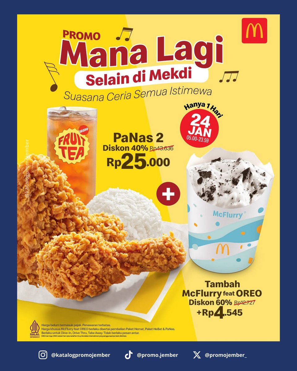 promojember_'s tweet photo. Promo Mcd Jember

🗓️ 24 Januari 2024

#jember #unej #promojember #infopromo https://t.co/73TFJfYt1p