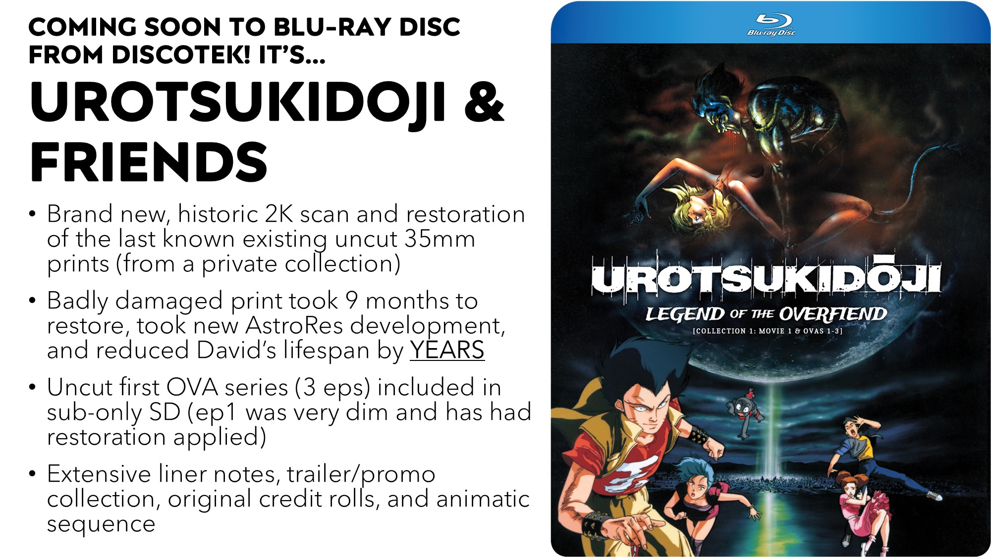 Urotsukidoji: Legend of the Overfiend blu ray discotek media announcement visual