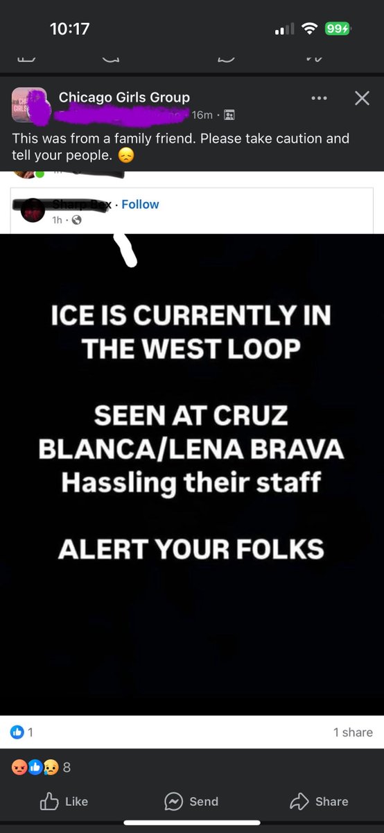 Signal boosting this from a fb group. ICE is reported to be in West Loop (Chicago) right now at bars &amp; restaurants.