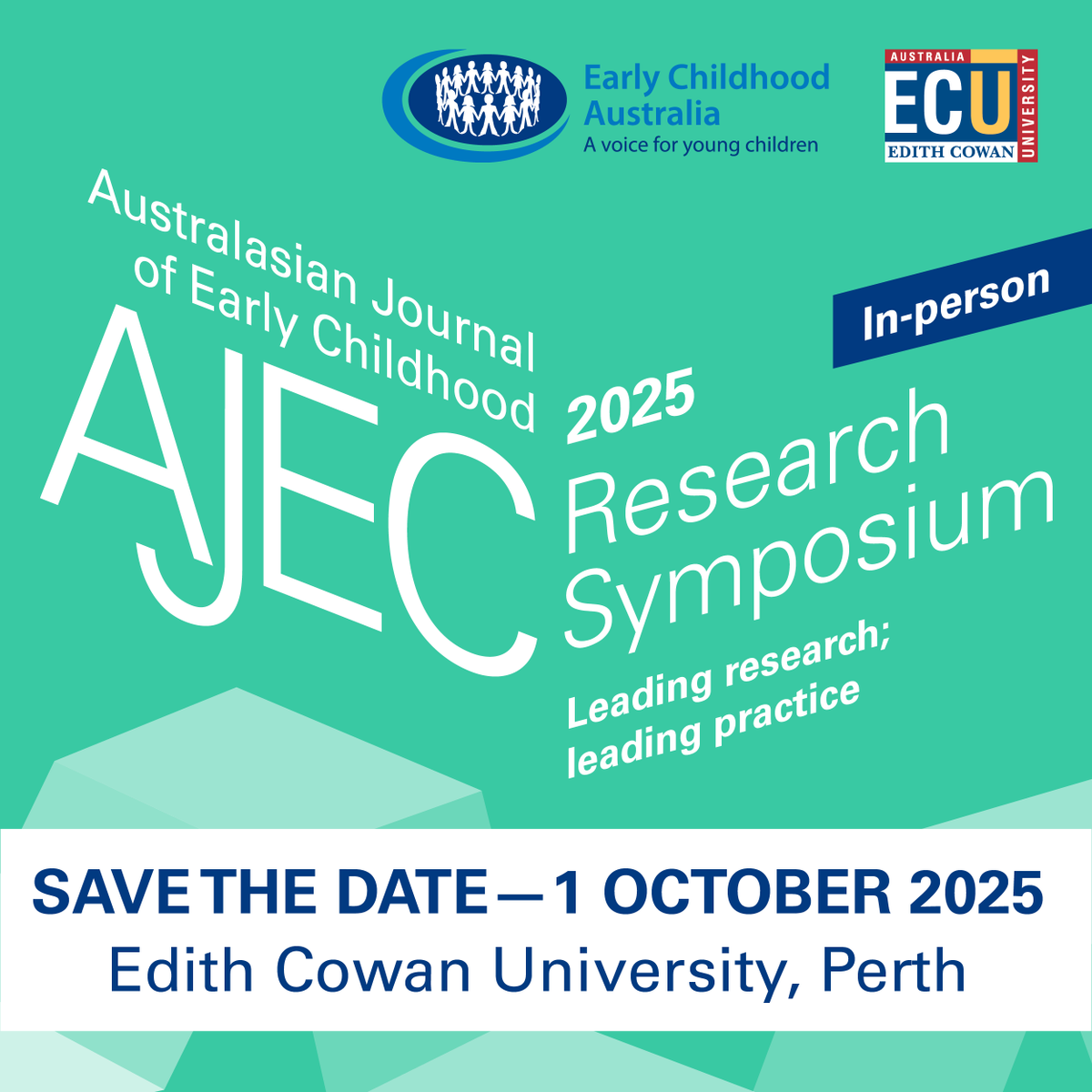 The AJEC Research Symposium is returning to an in-person format! Mark 1 October 2025 on your calendar to join us in Perth to discuss the latest research and pedagogical practice. bit.ly/3PHEAac

#AJEC2025 #EarlyChildhood #AJEC