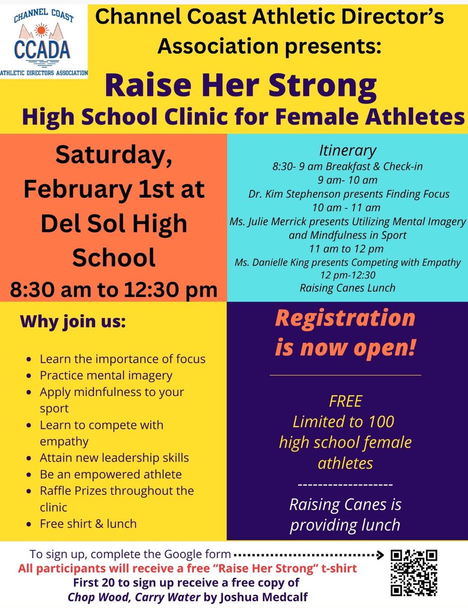 NPHSAthletic's tweet photo. Female athlete leadership conference brought to you by the Channel Coast Athletic Director's Association. Free to all! Limited to 100 female student athletes. #RaiseHerStrong #CCADA
Registration Link:
https://t.co/m2Ecv3BxZc https://t.co/NNCjqNZt0c