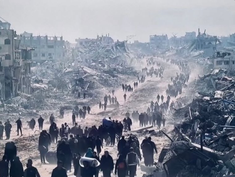 This is an image of Palestinians in Gaza as they attempt to return home. Imagine seeing this haunting image and thinking: I need more evidence of their suffering