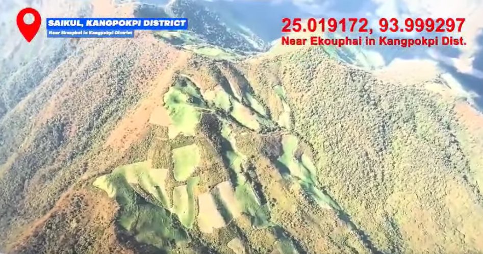 Aerial view of mass poppy plantation at Saikul, under MLA Haokholet Kipgen.