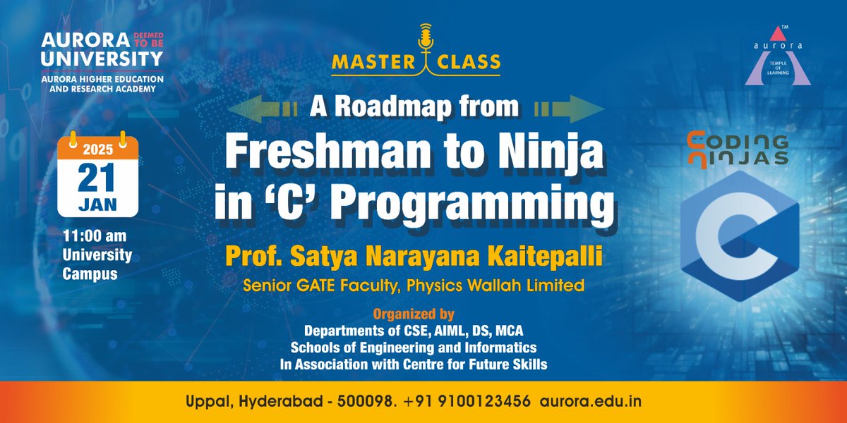 aurora_univ's tweet image. Join us for "A Roadmap from Freshman to Ninja in 'C' Programming"!
#CodingNinjas #CProgramming #CodeLi #aurorauniversity #aurorahyderabad #hyderabad #uppal