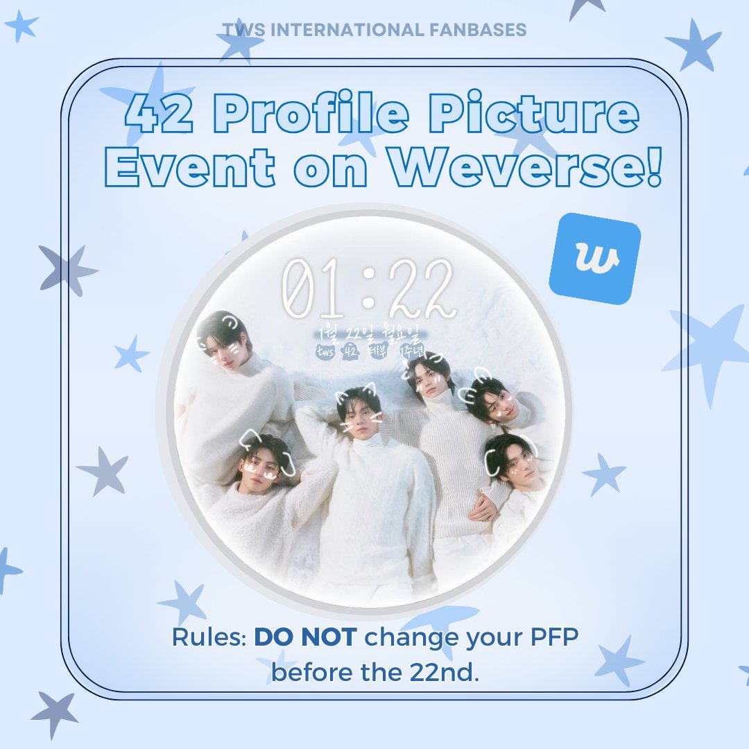 TWS_INTL's tweet photo. WEVERSE PROFILE PICTURE EVENT 💫

42(s), let’s come together as one on Weverse to celebrate TWS’s first birthday! Save the picture below and update your profile on the 22nd or during their anniversary live ❤️🔥

🖇️ https://t.co/qxTmeHX0PB

#TWS #투아스 #247WithUs @TWS_PLEDIS
