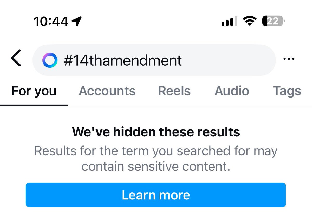 MJ__Parker's tweet photo. I searched #14thAmendment on IG &amp; got the following error: “We've hidden these results. Results for the term you searched for may contain sensitive content.” 🤔 Why is this @instagram? https://t.co/rSp6Mj0yEg