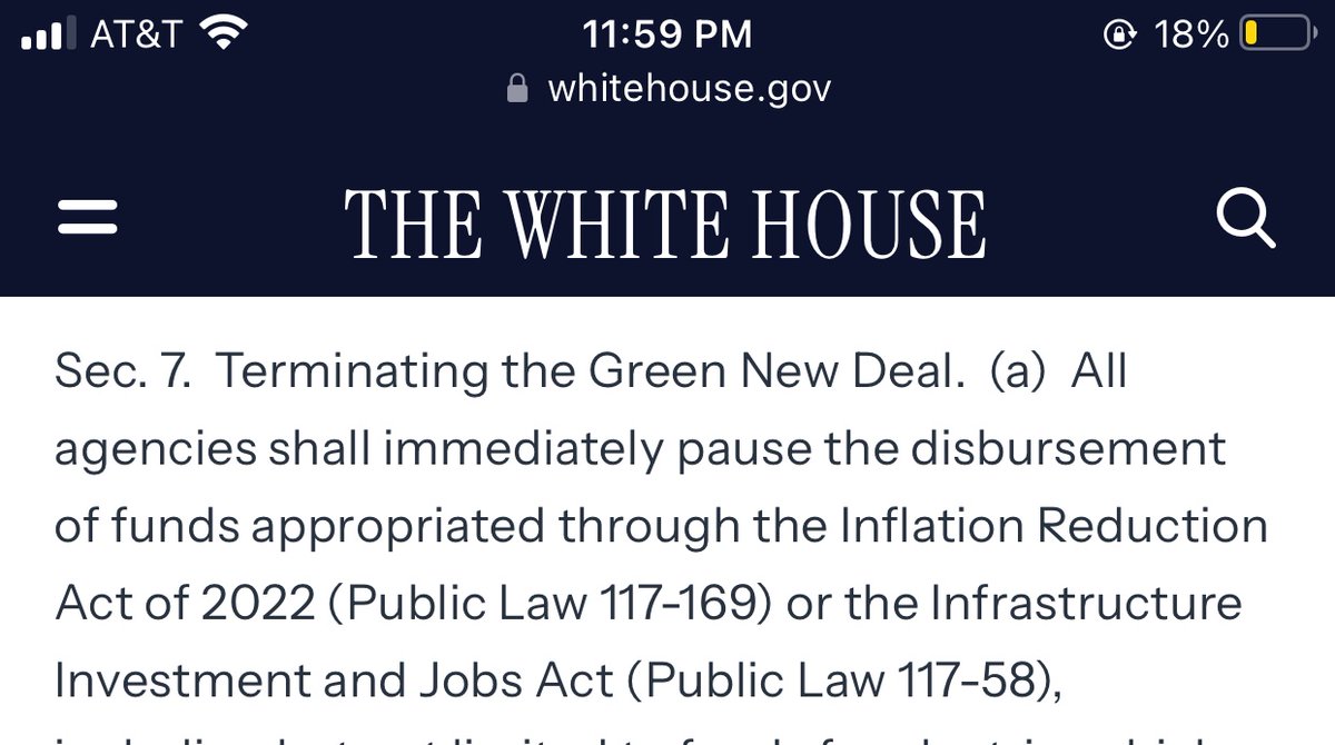 biofuelslaw's tweet image. Under Trump’s Energy order, all agencies must immediately pause disbursing funds appropriated under the #IRA. It’s awful for companies waiting for $$$, but Trump pledged this pre-election so it shouldn’t come as a surprise. Expect a lot of haggling over §45 tax credits. #biofuels