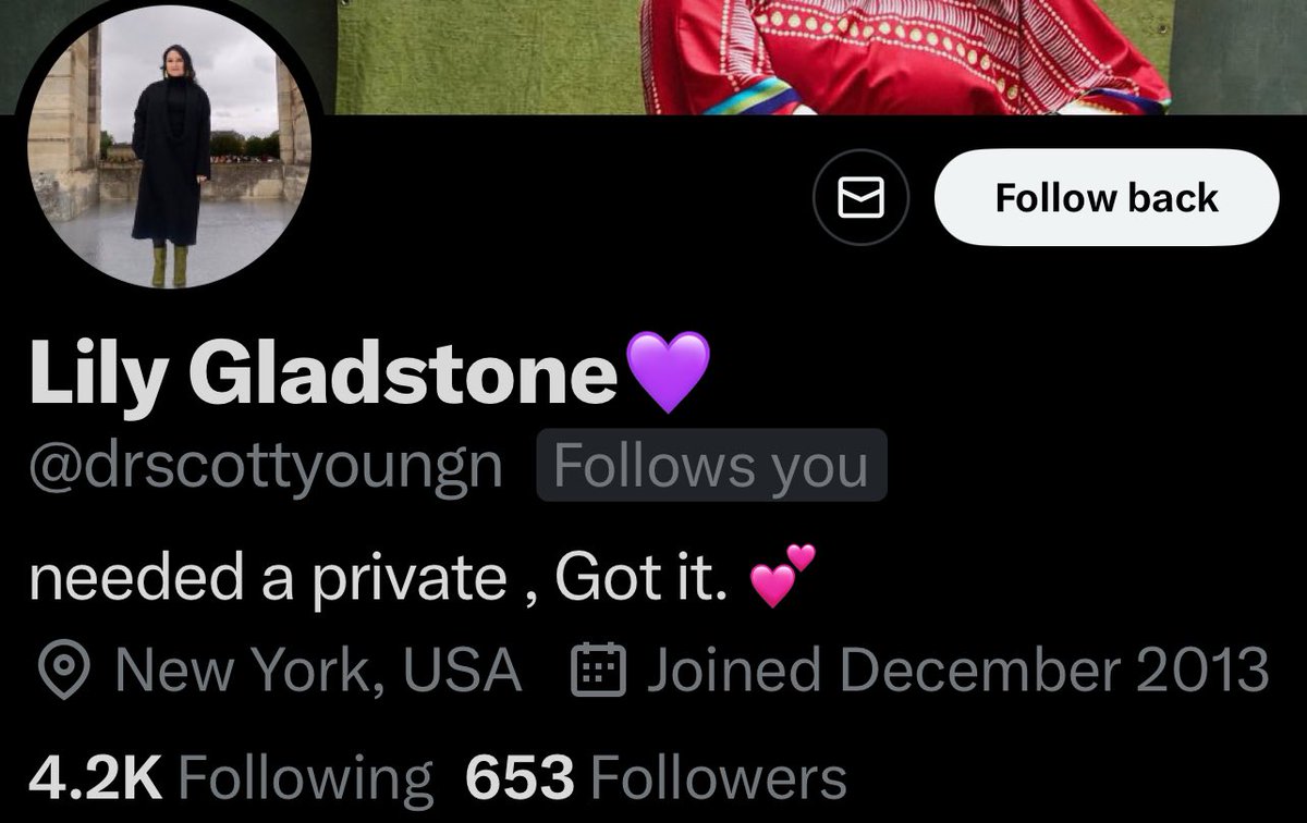 Pandabbadon's tweet image. This account isn’t outright impersonating @lily_gladstone, but it’s clear they’re trying to be misleading. Report and block! Follow the linked @ for their actual acct