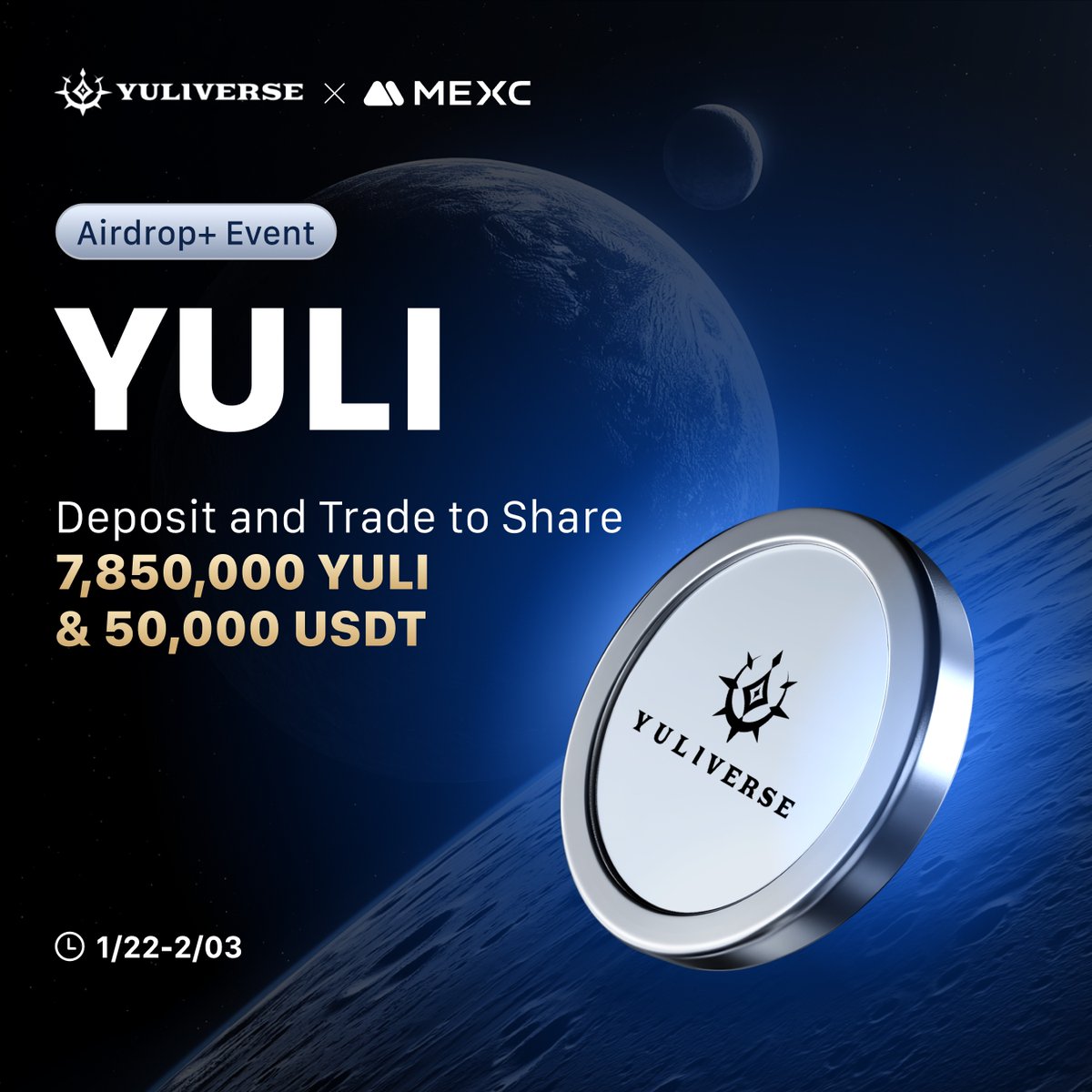 🔥 The <a href="/TheYuliverse/">Yuliverse</a> / $YULI Token Airdrop Event is in full swing!

👉 Deposit and Trade to Share 7,850,000 YULI &amp; 50,000 USDT Bonus!

🎁 Spread the word now to win a share of 125,000 YULI , ends on 23:59 Jan 27, 2025 (UTC)：
gleam.io/competitions/f…

👉 Join Now: